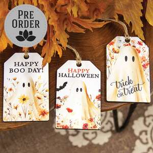 Golden Floral Wildflower Ghost Wooden Tag, 3 Asstd. 38618;