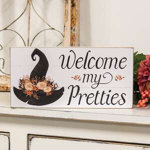 Welcome My Pretties Floral Witch Hat Box Sign 38620;