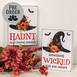 Wicked Haunt Floral Witch Hat Box Sign, 2 Asstd. 38621;
