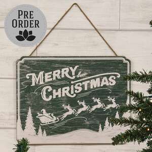 Snowy Santa & Sleigh Merry Christmas Sign;