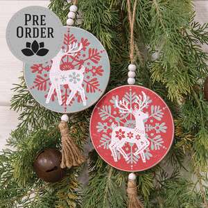 Yuletide Folklore Round Wooden Reindeer Ornament, 2 Asstd. 38653;