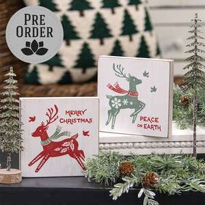 Yuletide Peace Reindeer Square Block Sign, 2 Asstd. 38657;
