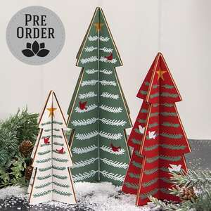 Wooden Dimensional Yuletide Christmas Tree Sitters, 3/Set  38660;