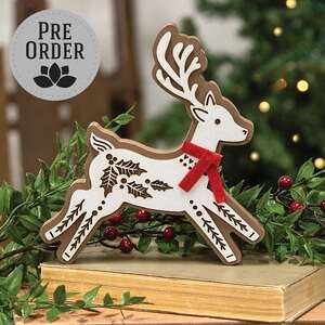Laser Cut Leaping Holly Reindeer Sitter 38661;