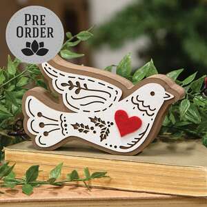 Laser Cut Holly Heart Dove Sitter 38665;