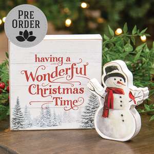 Wonderful Christmas Time Box Sign & Snowman Sitter, 2/Set 38672;