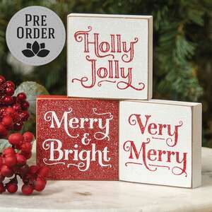 Frosted Very Merry 3" Square Block, 3 Asstd. 38675;