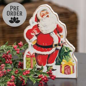 Distressed Jolly Santa & Presents Wooden Sitter 38678;