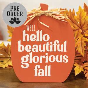 Hello Beautiful/Hocus Pocus 2-Sided Wooden Pumpkin Sitter 38728;
