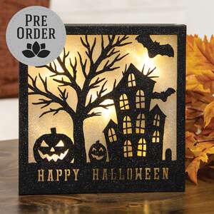 Black Sparkle Happy Halloween House Light Up Box Sign 38731;