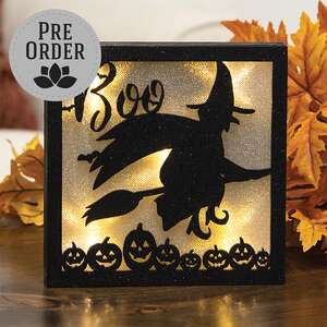 Black Sparkle Boo Witch Light Up Box Sign 38732;