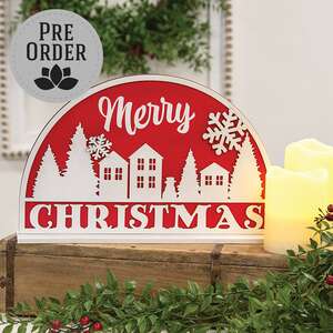 Sparkle Snowflake Merry Christmas Village Sign on Base 38740;