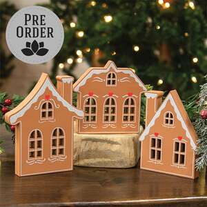 Wooden Frosted Gingerbread House Sitter, 3 Asstd. 38752;