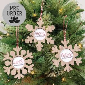 Merry Everything Wooden Snowflake Ornament, 3 Asstd. 38890;