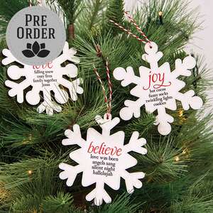 Believe, Joy, Love Snowflake Ornament, 3 Asstd. 38891;