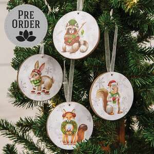 Winter Woodland Friend Round Ornament, 3”, 4 Asstd. 38894;