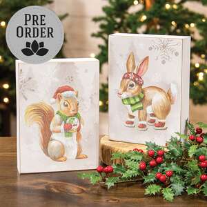 38898 Warm Winter Woodland Bunny or Squirrel Box Sign. 2 Asstd. 38898;