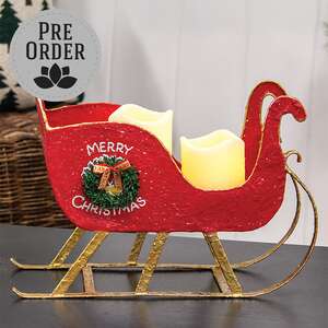 Distressed Red Metal Merry Christmas Sleigh with Wreath 60519;