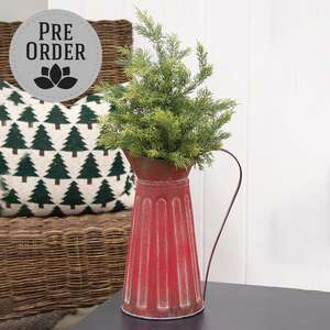 Green Splattered Red Ribbed Metal Water Pitcher 60526;