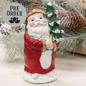 Distressed Cement Retro Santa with Christmas Tree Figure 60527;