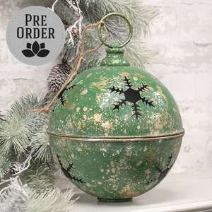 Gleaming Distressed Green Metal Snowflake Jingle Bell, 8.25" x 11.5" 60530;
