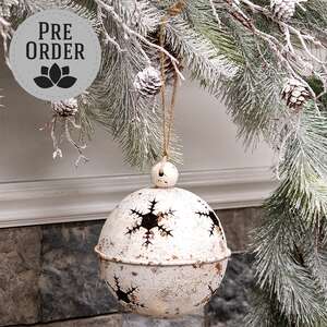 Gleaming Distressed White Metal Snowflake Jingle Bell, 5" x 7.25" 60532;