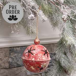 Gleaming Distressed Red Metal Snowflake Jingle Bell, 5" x 7.25" 60534;