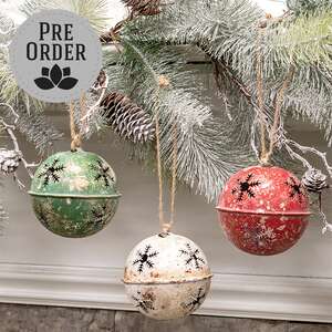 Gleaming Distressed Metal Snowflake Jingle Bell, 3.5", 3 Asstd. 60535;