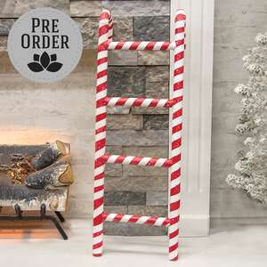 Distressed Wooden Candy Cane Stripe Ladder, 29"H 60538;