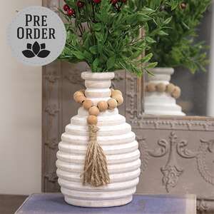 Distressed White Wooden Beaded Athens Vase, 7"H 65382;
