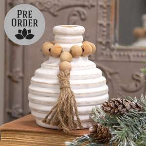 Distressed White Wooden Beaded Athens Vase, 4.75"H 65384;