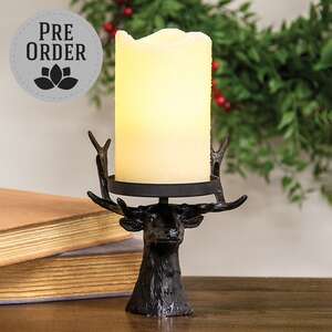 65388 Black Metal Reindeer Pillar Candle Holder 65388;