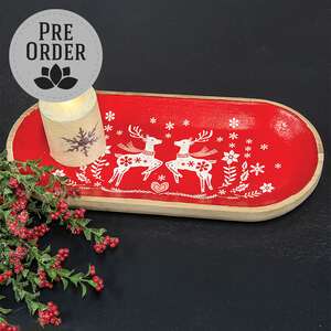 Yuletide Reindeer Oval Wooden Tray 65393;