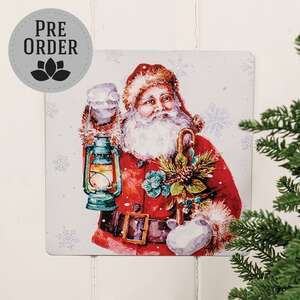 Santa with Lantern Metal Sign;