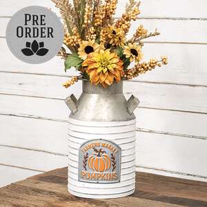 Distressed Ribbed Metal Farmers Market Pumpkins Milk Can 70213;