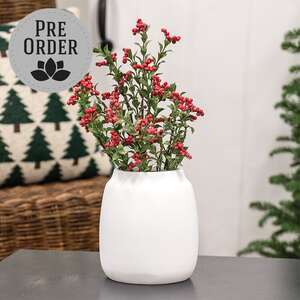 White Ceramic Wide Vase, 6.5"H 70222;