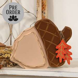 Distressed Chunky Wooden Acorn w/Leaves Sitter 91180;