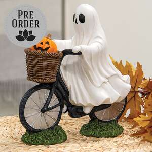 Resin Ghost Riding a Bike w/Jack in Basket Figurine 91183;