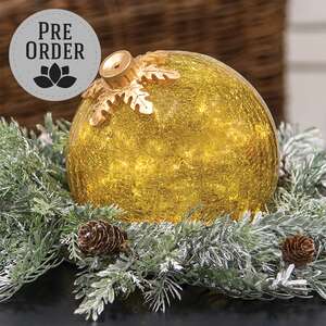 Crackled Gold Glass LED Timer Bulb Ornament CB23814G;