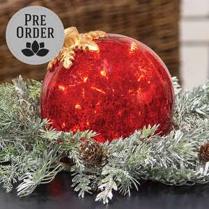 Crackled Red Glass LED Timer Bulb Ornament;
