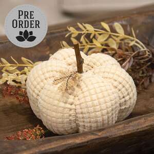 Ivory Waffle Weave Pumpkin w/Burlap Leaves, 4.75" Dia. CS39028;