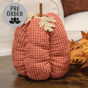 Stuffed Orange Waffle Weave Pumpkin w/Burlap Leaves, 9"H CW4036;