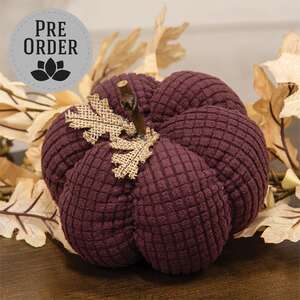 Burgundy Waffle Weave Pumpkin w/Burlap Leaves, 6" Dia. CW4052;
