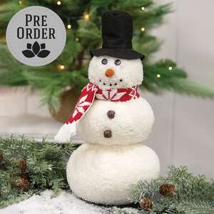 White Sherpa Snowman w/Top Hat & Snowflake Scarf, 14"H CW4085;