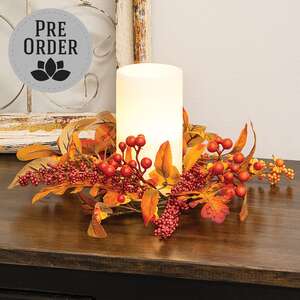 Bittersweet Berries & Fall Leaves Candle Ring, 3.5" SA112559;
