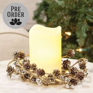 Icy Pinecone & Sleigh Bells Candle Ring, 4" SA112565Icy Pinecone & Sleigh Bells Candle Ring, 4" SA112565;