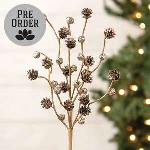 Icy Pinecone & Sleigh Bells Pick, 15" SA112567;