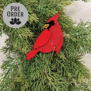 Layered Wooden Left Facing Cardinal Plant Poke, 14"H SA112611;