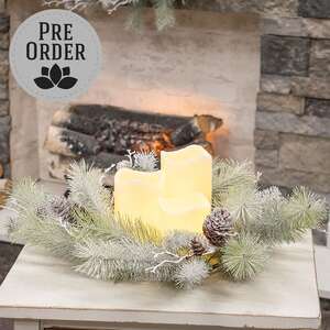 Snowy Bristle Pine & Boughs Candle Ring, 6.5" SH262504;