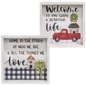 Welcome To Our Crazy & Beautiful Life Framed Box Signs, 2 Asstd.